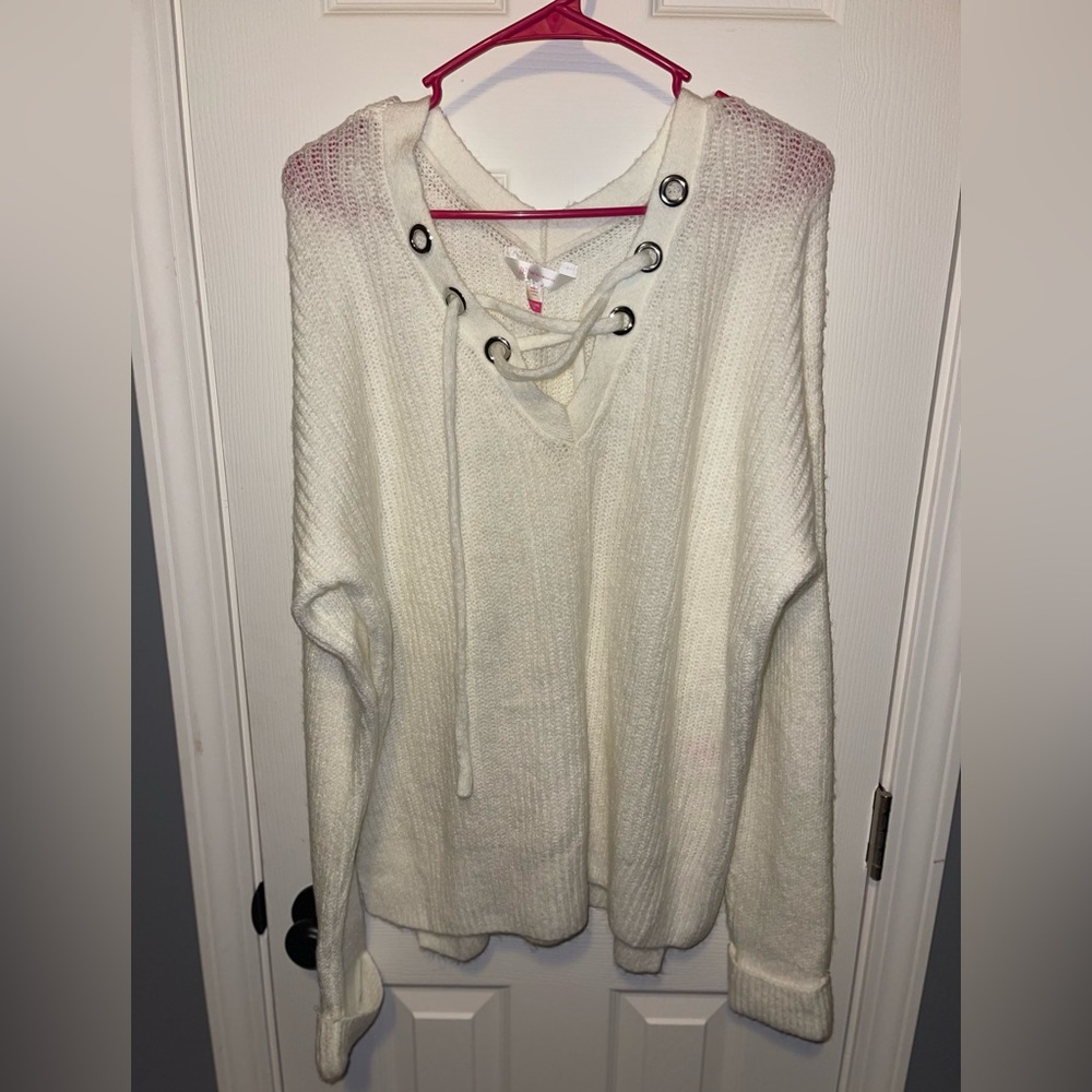 🩷Flash Sale 🩷 No Boundaries Cream V-Neck Sweater with Lace-Up Detail